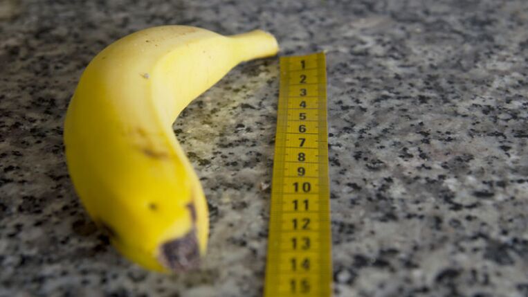 Penismiessung no Glanzvergréisserung mam Beispill vun enger Bananen
